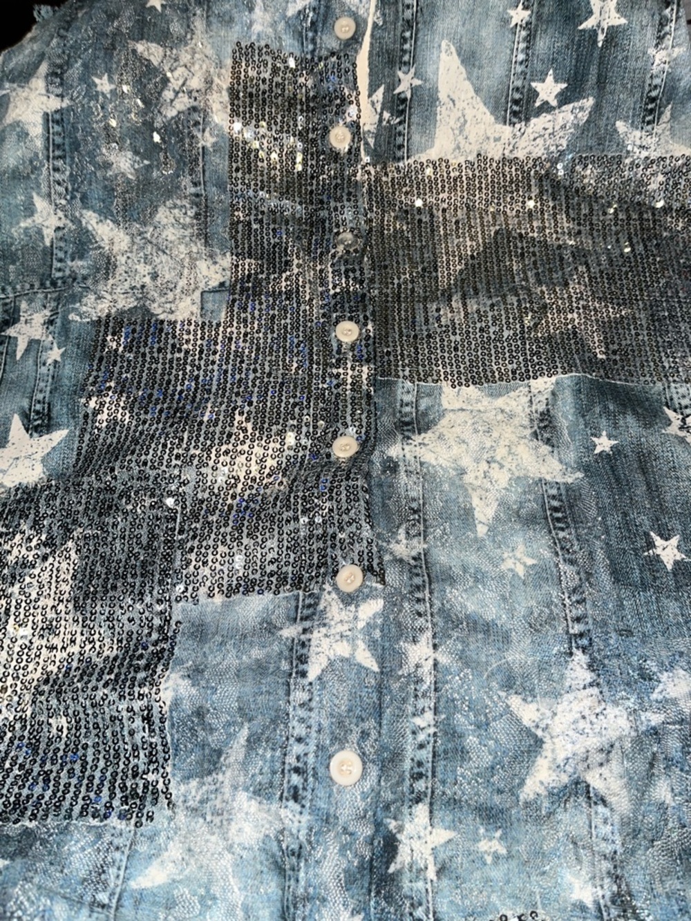 Origami Medium Sequin Star Denim and Lace Long Tunic - Picture 10 of 12